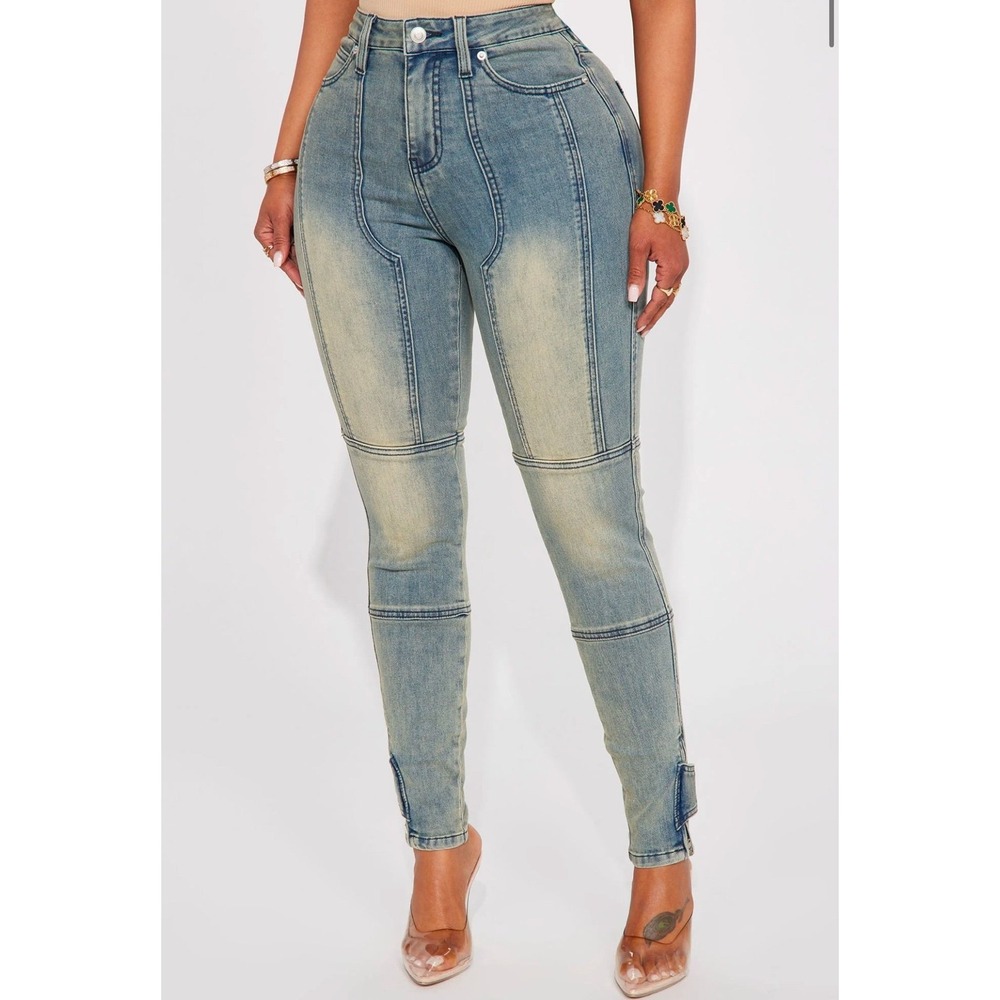 Fashion Nova Skinny Stretch Jeans Blue Size 3 High Waisted Panelled FNTR081049